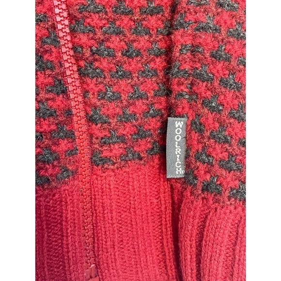 Woolrich Full Zip Lambs Wool Knit Sweater Jacket Red & Gray Small Casual Cozy - Picture 5 of 9